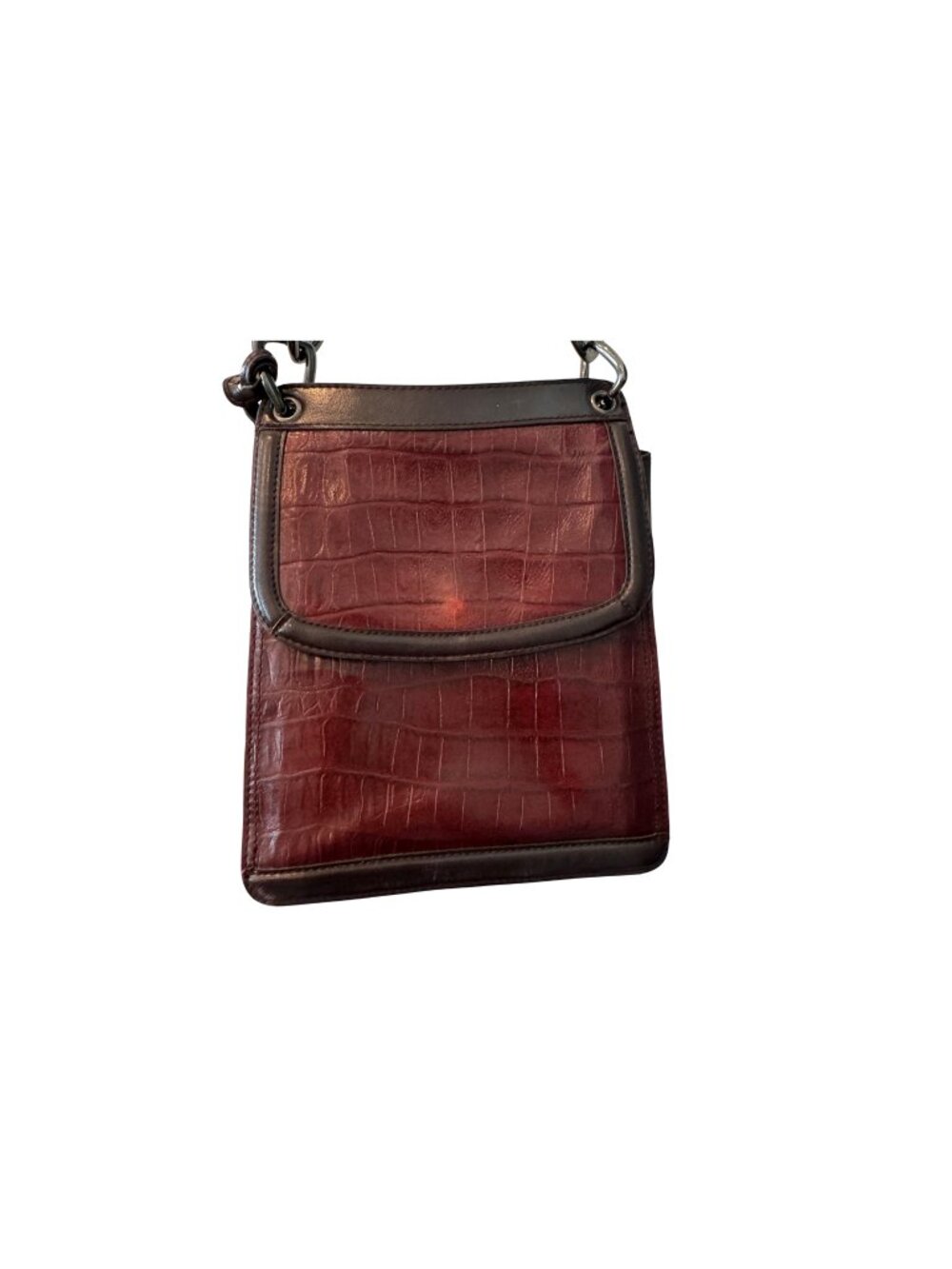 Burgundy Croc Embossed Shoulder Bag